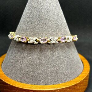 VTG Sterling Silver 925 Pink Topaz Tennis Bracelet X Link Design Size 7.5'' Long